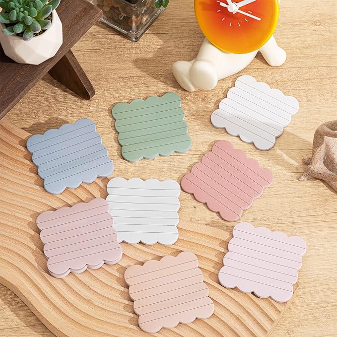 Eaasty 8 Pack Scalloped Aesthetic Sticky Notes Bulk Vintage Colors Cute Wavy Self Sticky Note Pads 3" x 3" Lined Note Pads for Back to School Office Supplies 240 Sheets