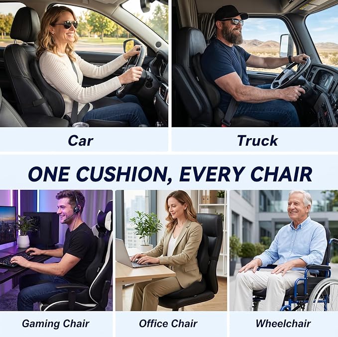 Oversized Seat Cushion with Lumbar Support for Long Sitting & Office Chairs | Designed for 150–300 Lbs with Ergonomic Support for Tailbone & Sciatica Relief in Car, Office, Home & Wheelchair