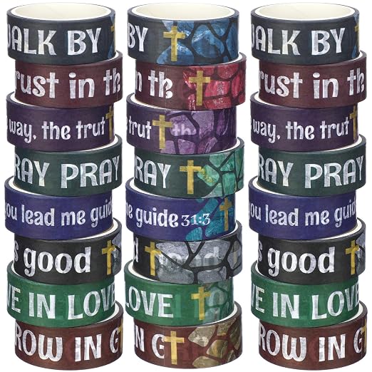 24 Rolls Back to School Christian Washi Tape Gifts Bulk Graduation VBS Religious Scripture Stained Glass Bible Verse Washi Tape for Bible Journaling Crafting Students BibleStudy Stationery