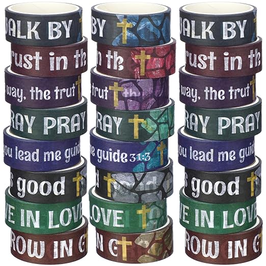 Janlaugh 24 Rolls Christian Washi Tape Gifts Bulk Bible Verse Religious Inspirational Scripture Supplies Cross Washi Tape for Bible Journaling Study Crafting DIY Gifts