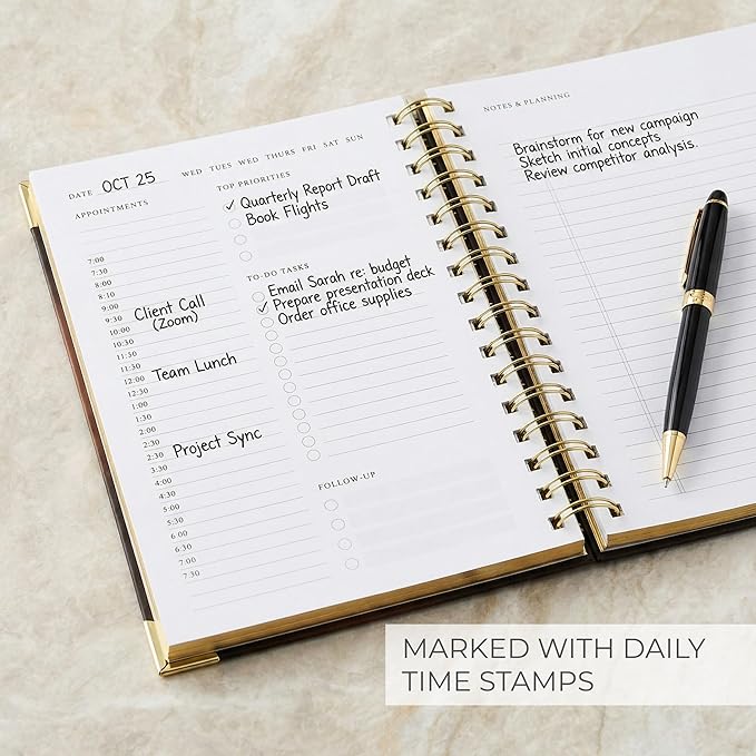 Aesthetic Daily Planner And Notebook With Hourly Schedule - Beautiful Spiral To Do List Notepad For Work/Home to Organize Tasks And Appointments - Stylish School/Office Supplies Journal Book For Women