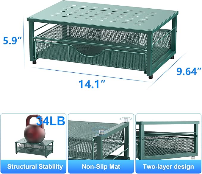 gianotter Computer Monitor Stand Riser, office organizer with Drawer, Office Organizers Storage for Classroom Office Supplies (Dark Green)