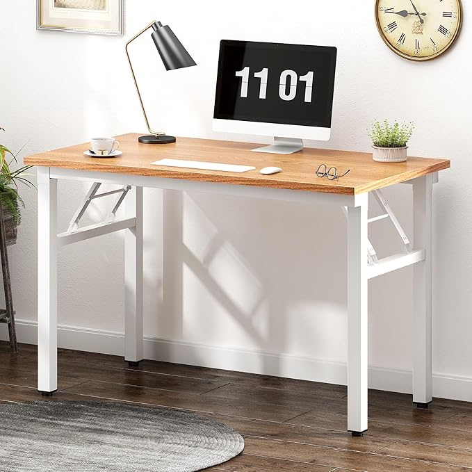 Need 39.4 inch Computer Desk for Small Space Small Folding Table Small Writing Desk Compact Desk Foldable Desk with BIFMA Certification, No Install Needed, Teak White AC5-100-BW