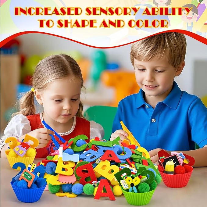 246 Pcs Back to School Sensory Bin Items Stationery Counting Sorting Sensory Bin Filler Fine Motor Apple Pencil Crayon Numbers and Letters Counts for Easter Spring Summer Sorting Counting Decor