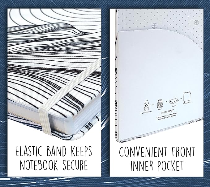 Better Office Products Recycled Plastic Bottle Notebook Journal, 8.3" x 5.8" (A5), 192 College Ruled Pages, Hardcover, Inner Pocket, Banded, Cover Made of Plastic Bottles (1, White)