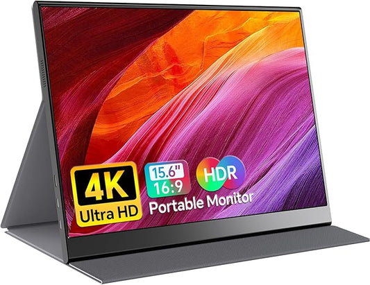 4K Portable Monitor 15.6" 3840x2160 UHD USB-C HDMI Laptop Monitor, 100% RGB IPS Computer Gaming Display HDR Travel Monitor w/Speakers & Smart Cover for Laptop Xbox PS5 Switch PC Phone