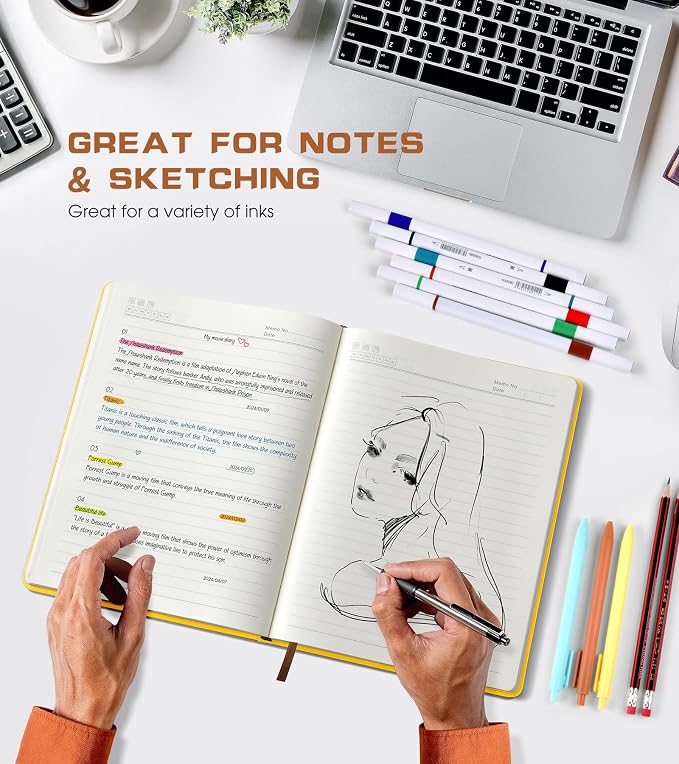 Biuwory Lined Journal Notebook for Women Men,256 Pages A4 Large Hardcover Leather Journals for Writing,Travel,Business,Work,School,College Ruled Notebooks for Note Taking, Diary Notepad 8.6"×11"