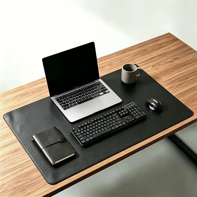 Leather Desk Mat, Non-Slip Table Protector Surface with Round Edge, Heat Resistant & Waterproof Desktop Writing Pad for Home and Office (32"*43"),Black
