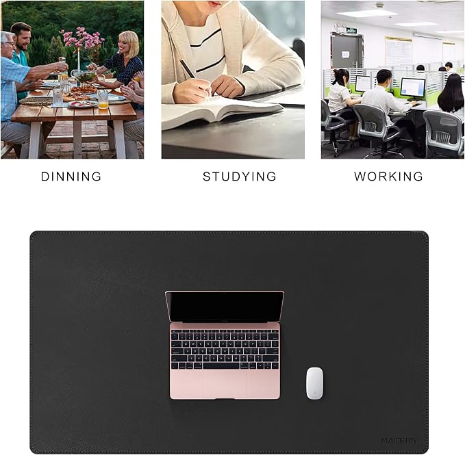 MAIDERN 40” x 24” Leather Desk Mat XL, Large Desk Pad, Reversible Cork & Leather Large Mouse pad for Desk, Waterproof Computer Desk Mat for Gaming Home Office (Black) …