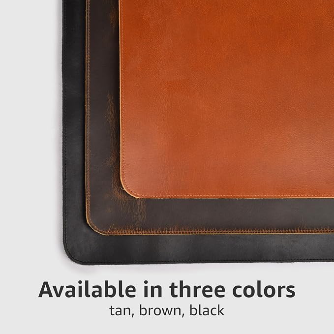 LEATHER VILLAGE Real Leather Desk Pad (3mm) Thick Double Layer Desk Mat Cover Blotter Large Full Grain Protector for Keyboard, Mouse & Laptop – Office Table Mat & Desktop Accessories–(32''x16'')-Brown
