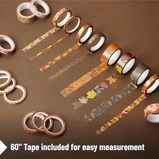 Mr. Pen- Washi Tape Set, 21 Rolls, Assorted Sizes, Autumn Leaves | 5.5 Yards/Roll, Washi Tape for Scrapbook, Arts, Crafts, Journals and Planners