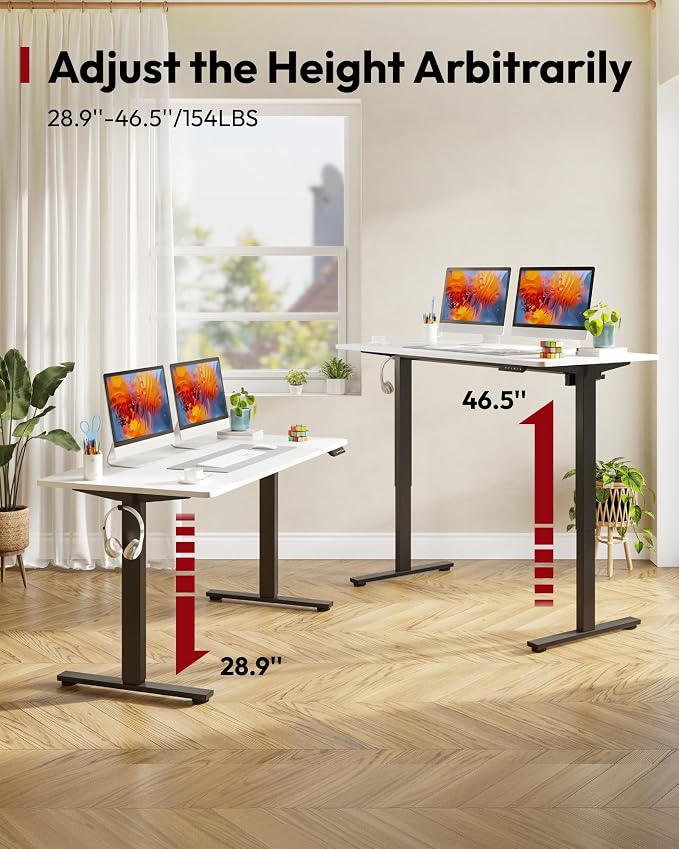 SANODESK One-Piece Electric Standing Desk, Seamless 55 x 28'' Ergonomic Height Adjustable Sit Stand Desk with Memory Presets for Home Office Computer Workstation, Black Frame/White Top