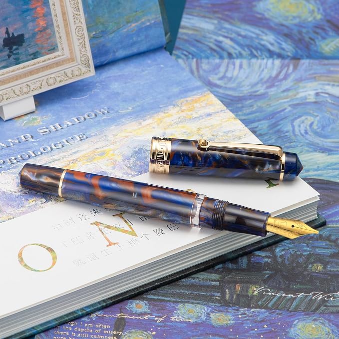 Asvine P20 Piston Fountain Pen, Stub Nib 1.1mm Calligraphy Art Drawing Purple Marble Acrylic with Case Set