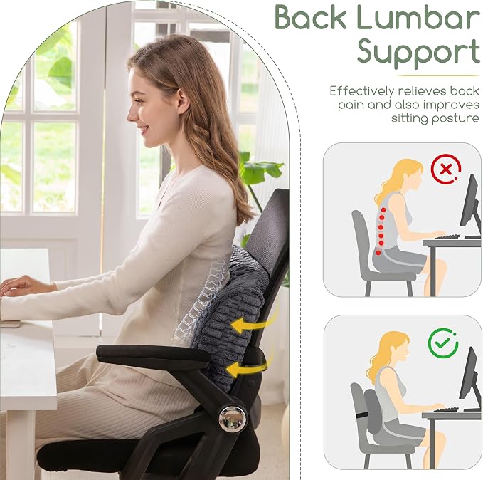 Lumbar Support Pillow for Recliner Chair/Office Chair/Couch, Memory Foam Back Support Cushion with Adjustable Strap, Recliner Cushions for Lower Back Pain Relief, Sleeping, Washable Cover, Dark Grey