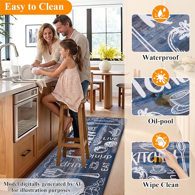 HEBE Anti Fatigue Kitchen Rugs Set of 2, Non Slip Cushioned Kitchen Mats for Floor, Waterproof Farmhouse Comfort Standing Desk Mat for Kitchen Sink,Office,Laundry