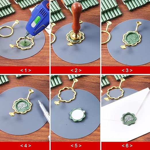 Wax Seal Kit, WASOHLING 40Pcs Sliver Sealing Wax Sticks with Glue Gun, Wax Seal Molds, Silicone Mat, Marker Pens, Premium Kit for Wedding Invitations Envelopes Cards (Silver)