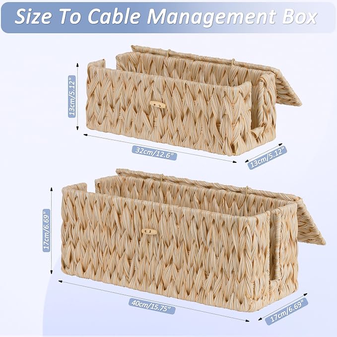 efluky 2 Pack Plastic Floor Cord Covers with Lid, Hand-Woven Cable Management Box, 2 Open Slots Cord Box to to Hide USB Wire, Power Strip & Charger for Home & Office and Dorm, Milky White