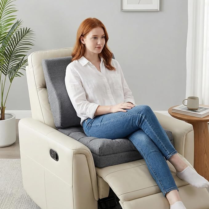baibu Large Memory Foam Recliner Cushions with Lumbar Support Pillow for Elderly, 20x20x5 Inch Thick Dual-Layer Patent Design Non-Slip Recliner Seat Cushion for Reduce Hip & Lumbar Pain, Dark Grey