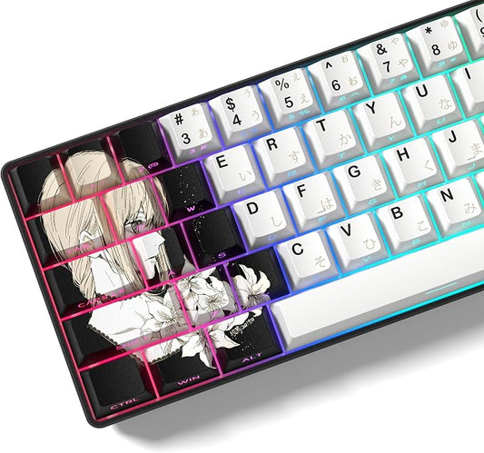 Rainy Japanese Anime Keycaps 60 65 75 100 Percent,Cherry Keycaps130 Keys PBT Dye Sublimation Custom Keycaps Set for Mechanical Keyboard 61/64/75/84/87/104/108 Layout with Key Pulle (Black)