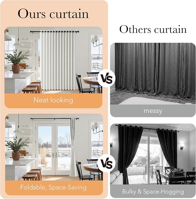RYB HOME Accordion Style Room Divider Curtain-100% Blackout Folding Accordion Curtain for Sliding Glass Door/Bedroom, Privacy Assurd Living Room/Office Drape 1 Panel with Tieback, W100 x L96, Beige