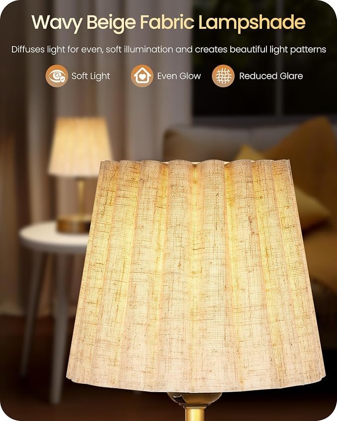 Small Bedside Table Lamps Set of 2, Touch Dimmable Table Lamps with USB Ports, Nightstand Lamps with 2 Stepless Dimming LED Bulbs, E26 Base, for Bedroom, Study, Gold and Beige DE16TLP205