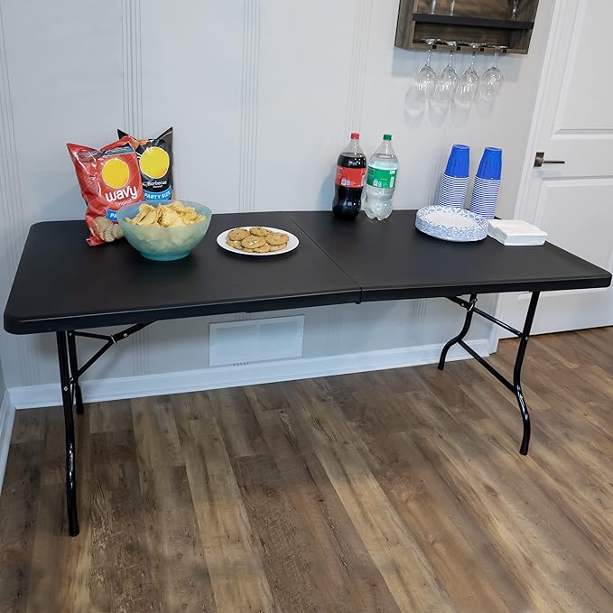 Lavish Home Portable Folding Tables - Lightweight Portable Folding Desk - 6-Foot-Long Plastic Table for Camping, Playing Cards, Parties, and Dining (Single/Black)