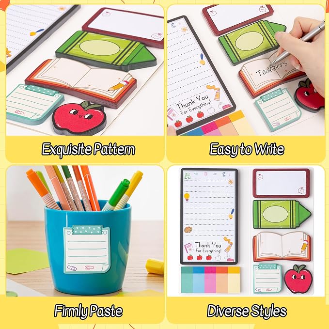 B1ykin Cute Sticky Notes Set - A+ Amazing Teacher Self-Stick Notes Pad, 550 Sheets Writing Memo Pages Sticky Notepad for Appreciation Gifts, School Office Party Favors Supplies (A+ Teacher)