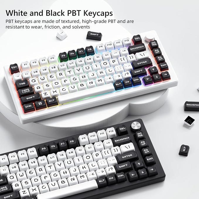 Womier PBT White Keycaps for Mechanical Keyboard, Bear Cute Keycaps, 122 Keys Custom MOA Key Cap for 60%,65%,75%,TKL,100% Cherry Gateron MX Switches Mechanical Keyboard-White
