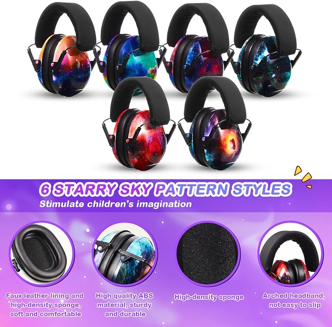 Amylove 12 Pcs Kids Ear Protection Noise Cancelling Headphones Ear Muffs Bulk 27db Adult Noise Reduction Hearing Earmuff(Universal Fit (kids & Adults),Starry Sky Style)