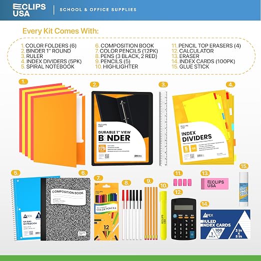 School Supplies Kit Classroom Must Haves Teacher Supplies Back to School Kids Grades K3-6 145 Pieces All-in-One Set (1 Pack)