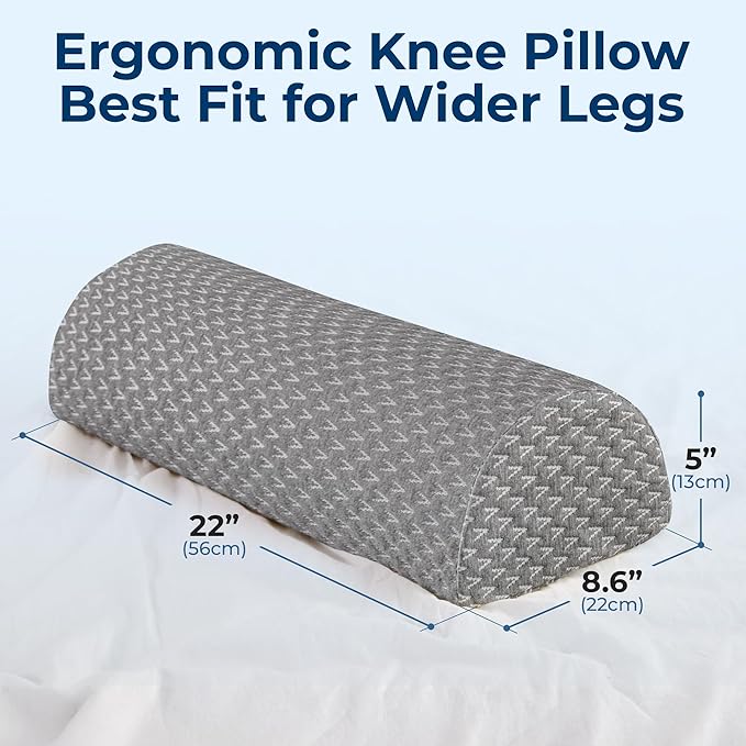 5 STARS UNITED Knee Pillow for Back Sleeping – Large Half Moon Bolster Pillow for Legs, Under Knee Pillow for Sleeping on Back, Memory Foam Leg Pillow for Back Pain, Gray