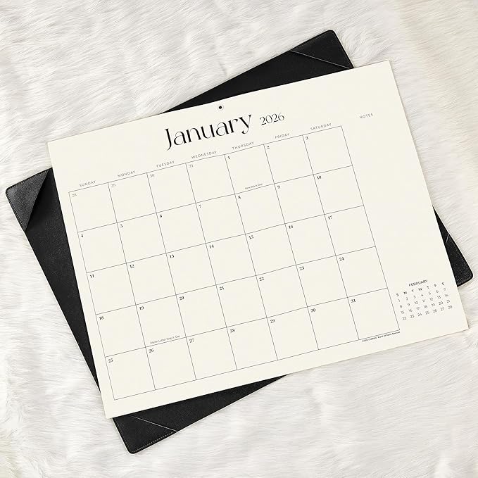 Simplified Desk Calendar 2026 with Desktop Mat, Cabbrix Large Desk Pad Calendar 21" x 16-1/2" January 2026 to June 2027, Desk Blotter Calendar for Home School and Office (Dark Black)