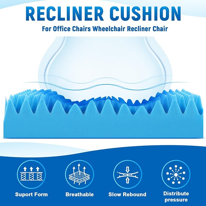 1 Pcs Egg Foam Cushion 20 x 20 x 5 Inches Recliner Cushion Egg Shaped, Blue | Recliner Cushion for Elderly, Egg Foam Pad to Relieve Back, Double Layer Disperse Pressure for Office Wheelchair Home Car