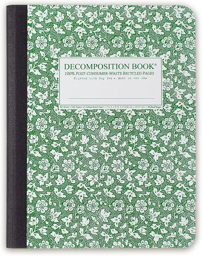 Decomposition Parsley College Ruled Composition Notebook - 9.75 x 7.5 Journal with 160 Lined Pages - Cute Notebooks for School Supplies, Home & Office - 100% Recycled Paper - Made in USA