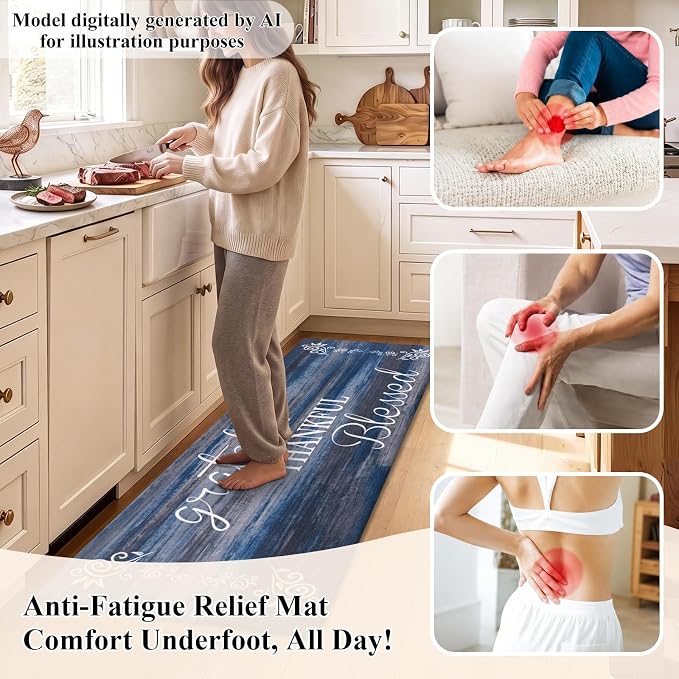 HEBE Anti Fatigue Kitchen Rugs Set of 2, Non Slip Cushioned Kitchen Mats for Floor, Waterproof Farmhouse Kitchen Carpet Set Comfort Standing Desk Mat for Sink,Office,Laundry