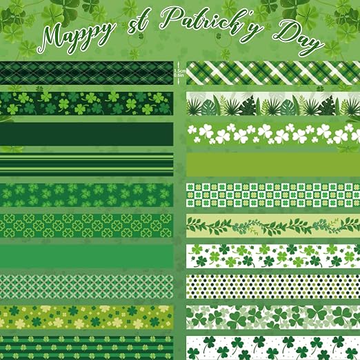 Green Decorative Tape Set 20 Rolls St. Patrick's Day Washi Tape for Lucky Shamrock DIY St Patrick Day Masking Tape for Irish Holiday Kids Craft Notebook Scrapbooking & Stamping Supplies