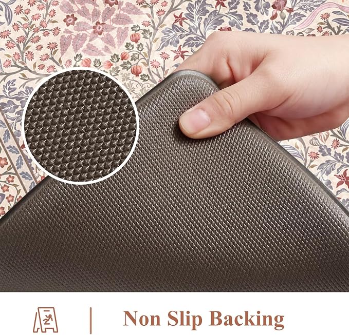 Collive Kitchen Mats for Floor 2PCS, Cushioned Anti Fatigue Mat Waterproof Kitchens Sink Rug Non Slip, Pink/Blue Floral Rugs Comfort Standing Mat for Laundry, Desk, Bar, Office
