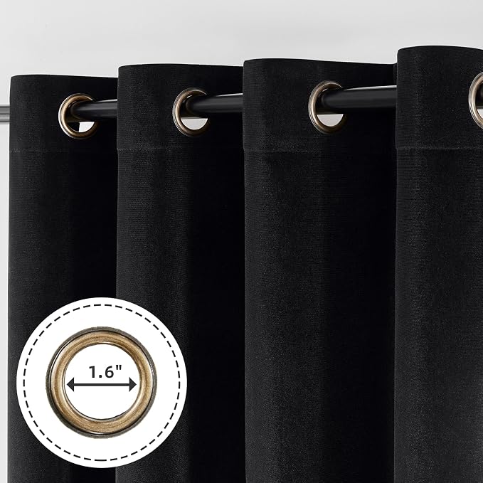 Joydeco Black 100% Blackout Curtains 108 Inch 2 Panels, Luxury Thermal Insulated Black Velvet Curtains for Bedroom Living Room, Soundproof Blackout Window Drapes, Grommet Top (52W x 108L)