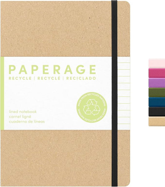 PAPERAGE Recycled Lined Journal Notebook, (Kraft), 160 Pages, Medium 5.6 in x 8 in - 100 GSM Thick Paper – College Ruled, Hardcover Journaling Notebook for Work, School & Note Taking