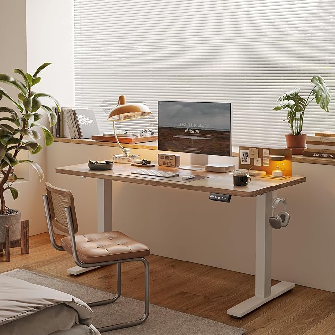 TIQLAB 55 * 28 Inches Standing Desk, Adjustable Height Stand up Desk,Sit Stand Home Office Table with Splice Board, Maple