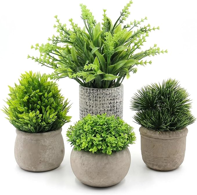 AUUGUU Small Artificial Potted Plants for Desk Decor, Mini Fake Plants for Bathroom, Office Desk Decor, Shelf Home Decor, Realistic Faux Greenery Indoor