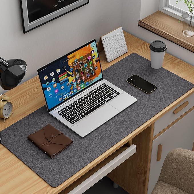 K KNODEL Felt Desk Mat, Large Desk Pad Protector, Office Computer Desk Mat for Keyboard, Non-Slip Mouse Pad (Dark Gray, 35.4"x15.7")