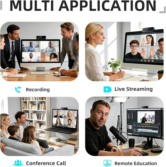 1080P HD Webcam, USB Plug & Play Computer Camera, Auto Low-Light Streaming Camera, Noise-Canceling Microphone Web cam - for Video on Laptop & Desktop