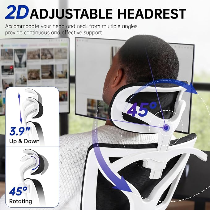 Ergonomic Office Chair, High Back Mesh Computer Chair with Comfortable Adaptive Lumbar Support, Built-in Coat Hanger, SGS Class 4 Gas Lift, Heavy Duty 300lbs for Long Hours Home Office