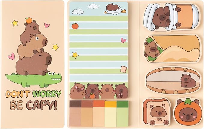 B1ykin Cute Sticky Notes Set - Don’t Worry Be Capy Capy Shaped Self-Stick Notes Pad, 550 Sheets Writing Memo Pages Sticky Notepad for Teacher Appreciation Gifts School Office (Funny Capy)