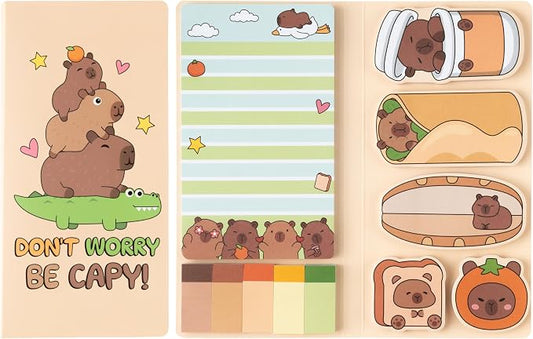 B1ykin Cute Sticky Notes Set - Don’t Worry Be Capy Capy Shaped Self-Stick Notes Pad, 550 Sheets Writing Memo Pages Sticky Notepad for Teacher Appreciation Gifts School Office (Funny Capy)