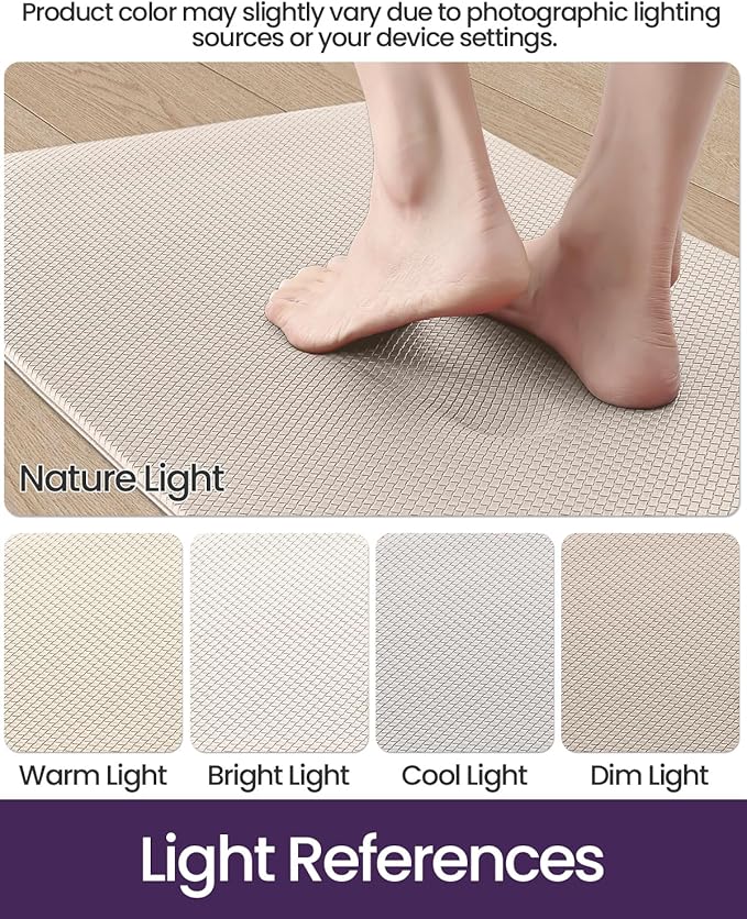 DEXI Kitchen Floor Mats Cushioned Anti Fatigue,17x59 Narrow Standing Runner Rug Waterproof, Comfort Memory Foam Padded for Front Sink Laundry, Beige