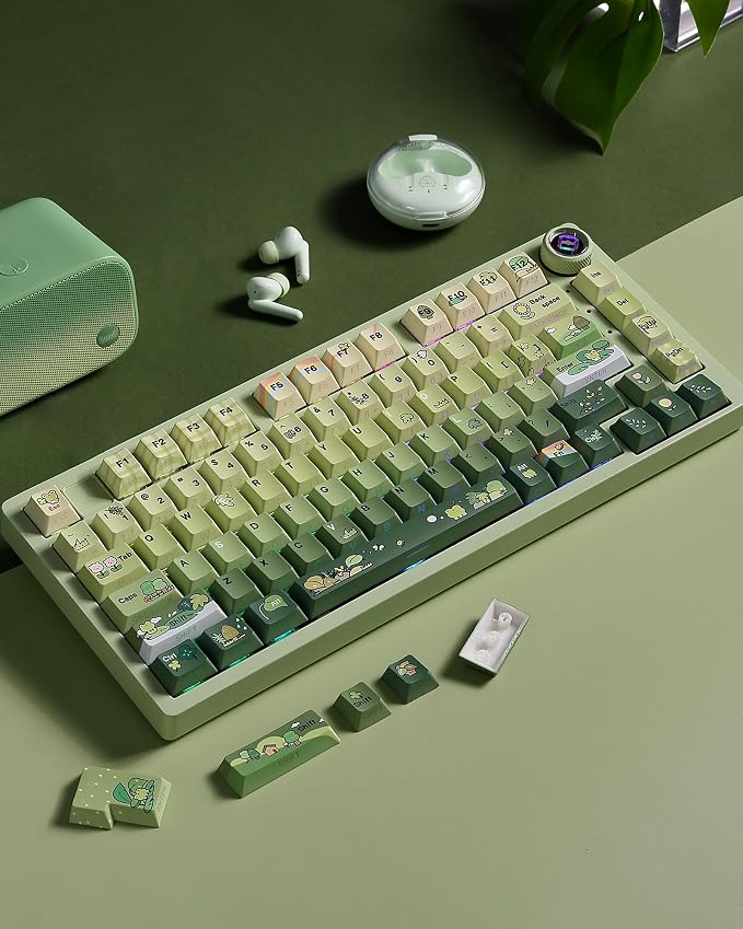Keymatic Green Frog Cute Keycap Set,128 PBT Custom Keyboard Keycaps,dye Sublimation,Aperture Backlight Cherry Profile Key Cap for Mechanical Keyboard, Compatible with60 70 80 98 100(Only Keycap Set)