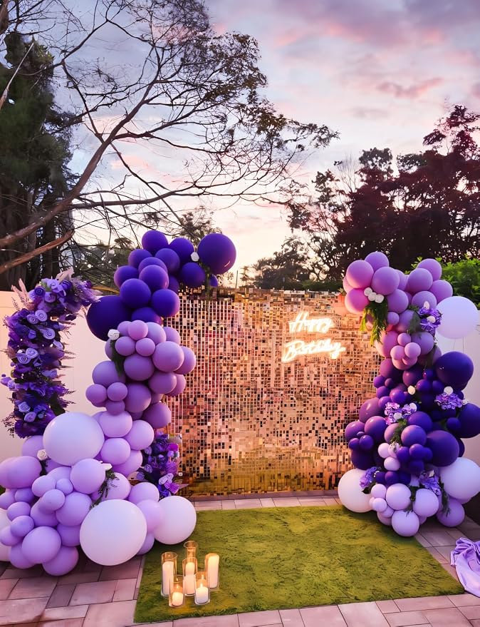 Purple Balloons Garland Arch Kit, 132pcs Graduation Balloon Arch Kit with Different Sizes Pastel Dark Purple Metallic Purple Balloon & Confetti Balloon, for Graduation Decorations, Wedding, Birthday