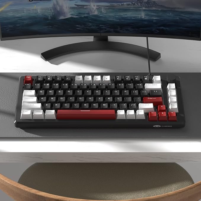 MageGee 75% Mechanical Gaming Keyboard, Compact Blue Backlit Wired Gaming Keyboards with Yellow Switches, EVA Foam, Knob Control, STAR75 Portable NKRO PC Gaming Keyboard - White & Black